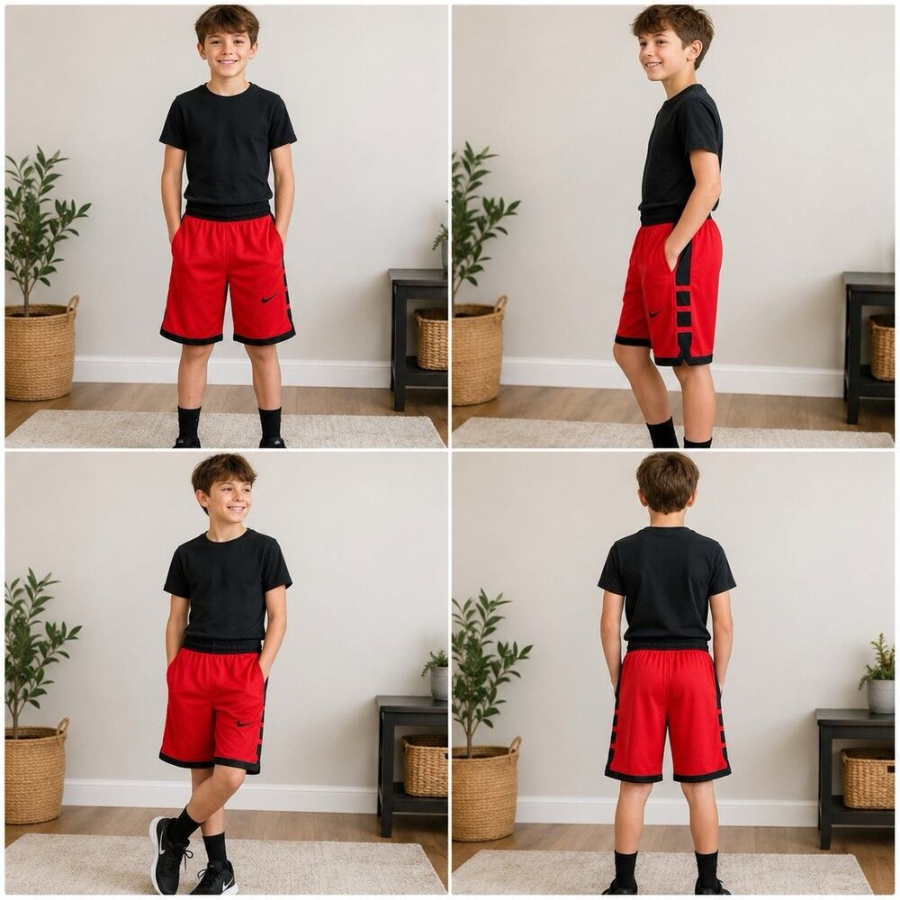 Nike Dri-FIT Boys L Red Black Basketball Athletic Shorts Standard Fit